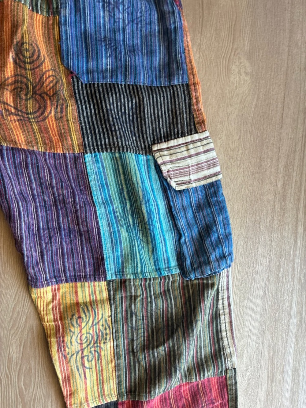 Rising International colorful hippie cotton Patchwork drawstring Pants unisex L - Picture 15 of 16